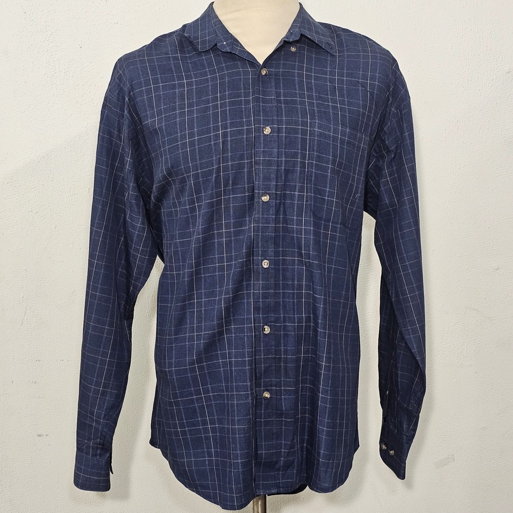 Puritan Wrinkle Resistant Shirt L Mens  Blue Plaid Button-Down Bussines Casual